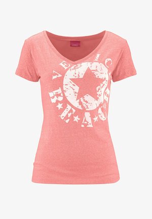 Print T-shirt - neonkoralle-meliert