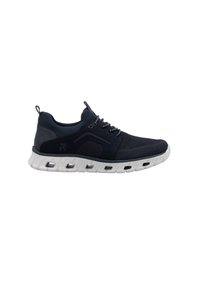 Scarpe sportive da uomo navy con tomaia in mesh e suede, design testurizzato, suola bianca imbottita con tasche d'aria e chiusura con lacci.