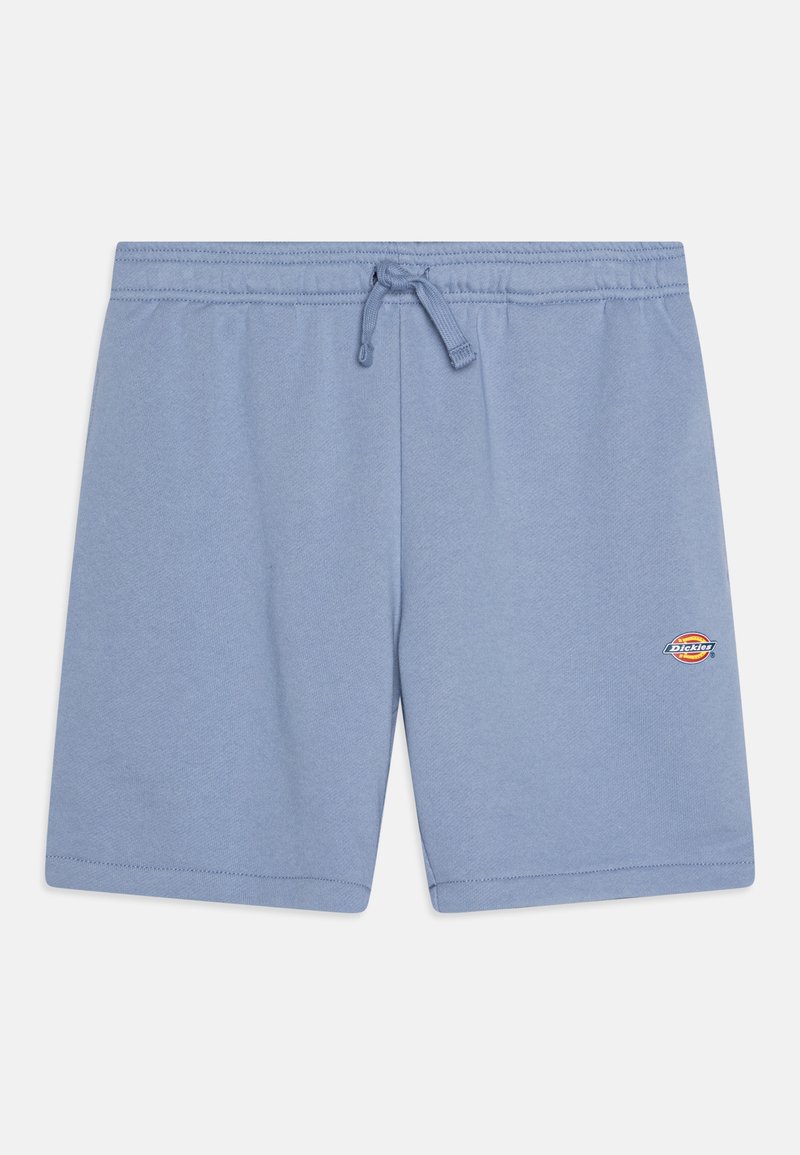 Gaiši zili kokvilnas šorti ar elastīgu jostasvietu, regulējamu šnurīti un mazu logotipu kreisajā apakšējā stūrī. Gluda tekstūra.