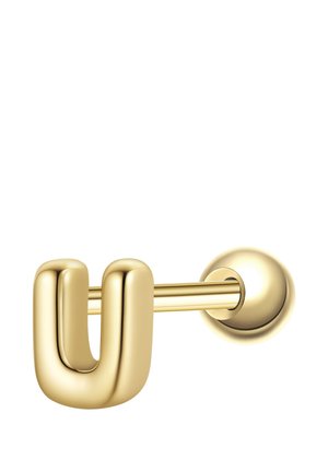 Gancho de pared en forma de U de color dorado con bordes redondeados montado sobre una base circular contra un fondo blanco.