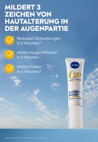 NIVEA Q10 Anti-Falten Power cream tube, white with blue and yellow accents, labeled for reducing signs of aging around the eyes.