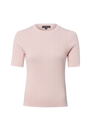 Lichtroze gebreide trui met korte mouwen, kabelpatroon, ronde halslijn en geribde manchetten en zoom van Franco Callegari.