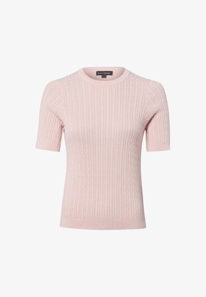 Pull en maille à manches courtes rose clair avec motif torsadé, encolure ronde, poignets et ourlet côtelés de la marque Franco Callegari.