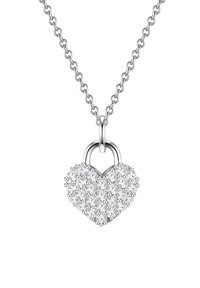 Sudraba sirds formas kulons ar teksturētu virsmu, kas izrotāta ar caurspīdīgām rhinestone, piekārts pie smalkas ķēdītes.