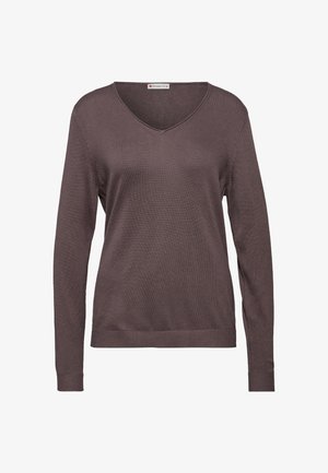 Sweter dzianinowy z długim rękawem w kolorze stonowanego brązu, z dekoltem w serek, z prążkowanymi mankietami i dołem, oznaczony metką "Street One."