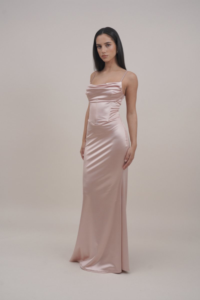 sachin and babi light blue dress Rosetta Light Rose Pink Satin Maxi Dress With Long Sleeves main image 0