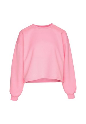 Hellrosa Sweatshirt mit langen Ärmeln, Rundhalsausschnitt, gerippten Bündchen und Saum sowie leicht tailliert.