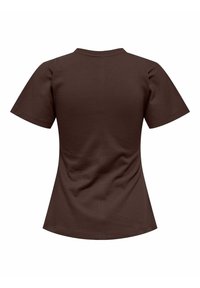 Brun kortærmet t-shirt med rund hals, der har en glat tekstur og minimal sømdetalje på bagsiden.