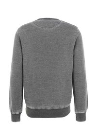 Felpa grigia con maniche lunghe, scollo rotondo, polsini e orlo a coste. Presenta una texture morbida, con un retro liscio e dettagli minimi.