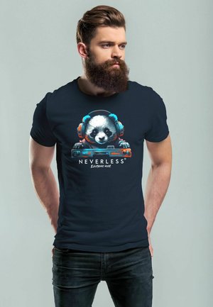 PANDA BÄR TIERMOTIV MUSIK TECHO FA - Print T-shirt - navy