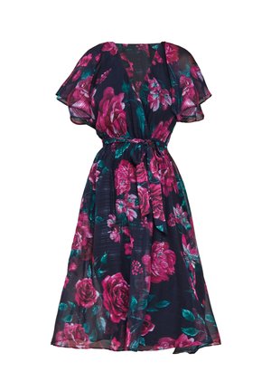Goddiva, PRINTED A LINE FLUTTER SLEEVE MIDI - Jurk - schwarz