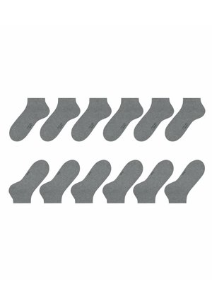 Graue Baumwollsocken, die in mehreren Paaren präsentiert werden, mit einem knöchelhohen Design und einer glatten Textur sowie einem dezenten Logo an der Seite.