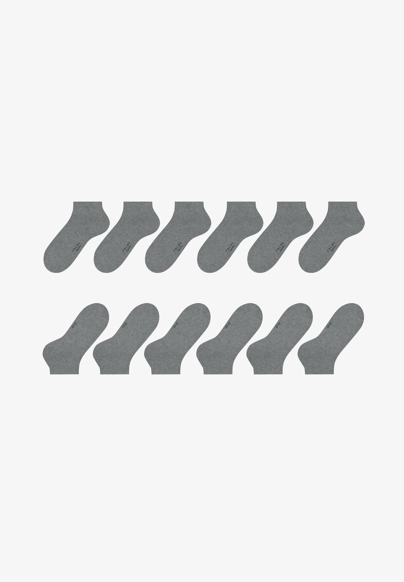 Pilki medvilniniai šeškiniai, rodomi keliomis poromis, su žemuoju dizainu ir lygiu paviršiumi, su subtiliu logotipu ant šono.