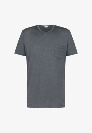Grijze katoenen t-shirt met een ronde hals, korte mouwen en een zakje op de linkerborst. Zachte textuur en een casual pasvorm.