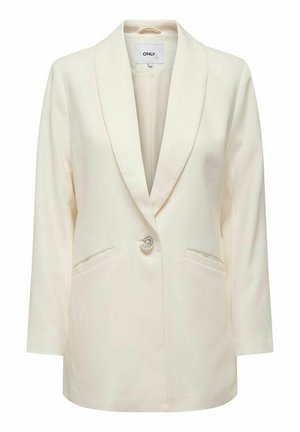 Cremefarvet blazer med et struktureret design, nøglelapel, en-knap lukning og to forlommer. Glat, mat stoffinish.
