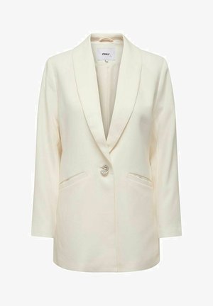 Krämfärgad kavaj med en strukturerad design, slagkragar, enkel knappstängning och två frampockets. Slät, matt tygfinish.