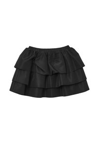 Gonna nera a strati con tre livelli, realizzata in morbido tessuto di satin, con una vita elastica per una vestibilità comoda.