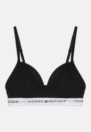 Fekete pamut melltartó állítható pántokkal és háromszög alakban. Jellemzője egy fehér szalag a "TOMMY HILFIGER" logóval és színes kiegészítőkkel.