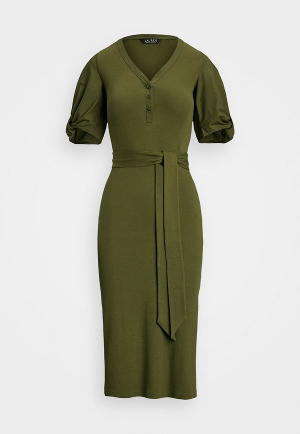 BELTED RIB KNIT PUFF SLEEVE DRESS - Jersey dress - olive grove4