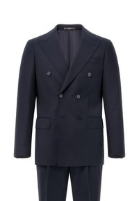 Jūras karaflotes divrindu uzvalks ar strīpu rakstu, izgrieztiem klapēm, divām priekšējām kabatām un sešiem pogām. Pieguļošs piegriezums, gluda auduma tekstūra.