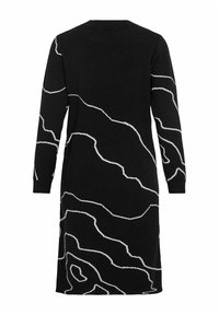 Abito a maglia nero con maniche lunghe, caratterizzato da un motivo astratto bianco. Taglio dritto, scollatura rotonda e spacchi laterali all'orlo.