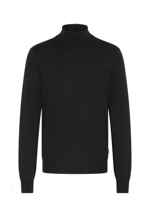 Maglione nero a collo alto realizzato in un morbido tessuto a maglia. Presenta maniche lunghe e una trama a coste attorno ai polsini e all'orlo. Design semplice.