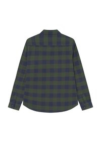 Koszula w zielono-granatową kratę, z długimi rękawami, z kołnierzykiem na guziki i mankietami na guziki. Miękka tkanina o gładkiej fakturze. Casualowy styl.