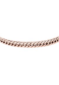 Collana in oro rosa con maglie ovali intrecciate e una finitura liscia e lucida. Il design è classico e robusto.