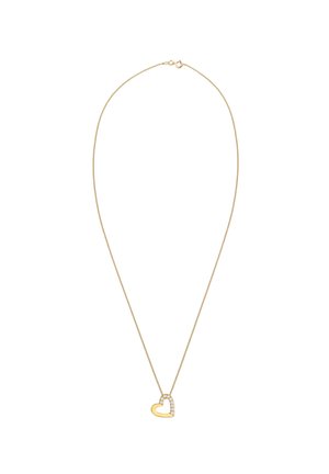 Collier en ton doré avec un pendentif en forme de cœur agrémenté d'un accent transparent, monté sur une chaîne fine avec fermoir.