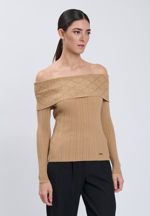 INFLUENCER, INFLUENCER PULLOVER EMBELLISHED OFF-SHOULDER PULLOVER - Trui - camel