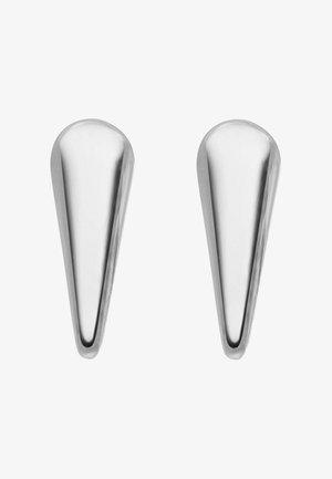 Ohrringe aus Sterling Silber in Form von verlängerten Tropfen, mit einer glatten, polierten Oberfläche und einem reflektierenden Finish sowie sich verjüngenden Rändern.