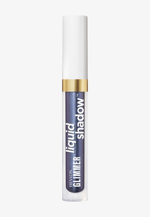 Revlon Glimmer Liquid Shadow tube i metallisk mørkeblå med hvid hætte og guldbånd.
