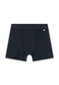 Dark grey cotton brief shorts with a stitched seam, elastic waistband, and a small circular logo on the left side.