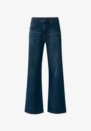 Wijdvallende jeans van donkerblauwe denim, met een hoge taille, klassiek vijf-pocketontwerp en subtiele vervaging aan de voorkant.