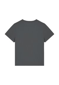 Kurzärmliges T-Shirt in Dunkelgrau, aus weichem Stoff gefertigt. Verfügt über einen Rundhalsausschnitt und ein schlichtes, ungeschmücktes Design mit geradem Saum.