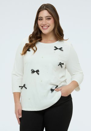 CON PERLE E FIOCCHETTI - Langærmet T-shirt - bianco