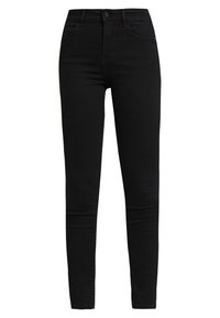 Svarta jeans med slim fit-design, tillverkade av denim med en slät yta, klassisk femfickstil och knäppning framtill.