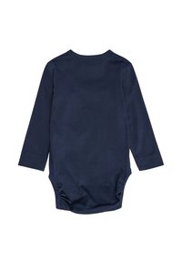 Långärmad bodysuit i marinblått som är gjort av mjukt tyg. Har rund halsringning och draperingsdetalj nertill för en säker passform.