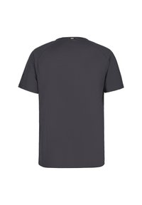 Camiseta de manga corta en tejido gris oscuro, con un corte de cuello redondo y una parte posterior lisa sin logotipos ni gráficos visibles. Tejido suave, ajuste casual.