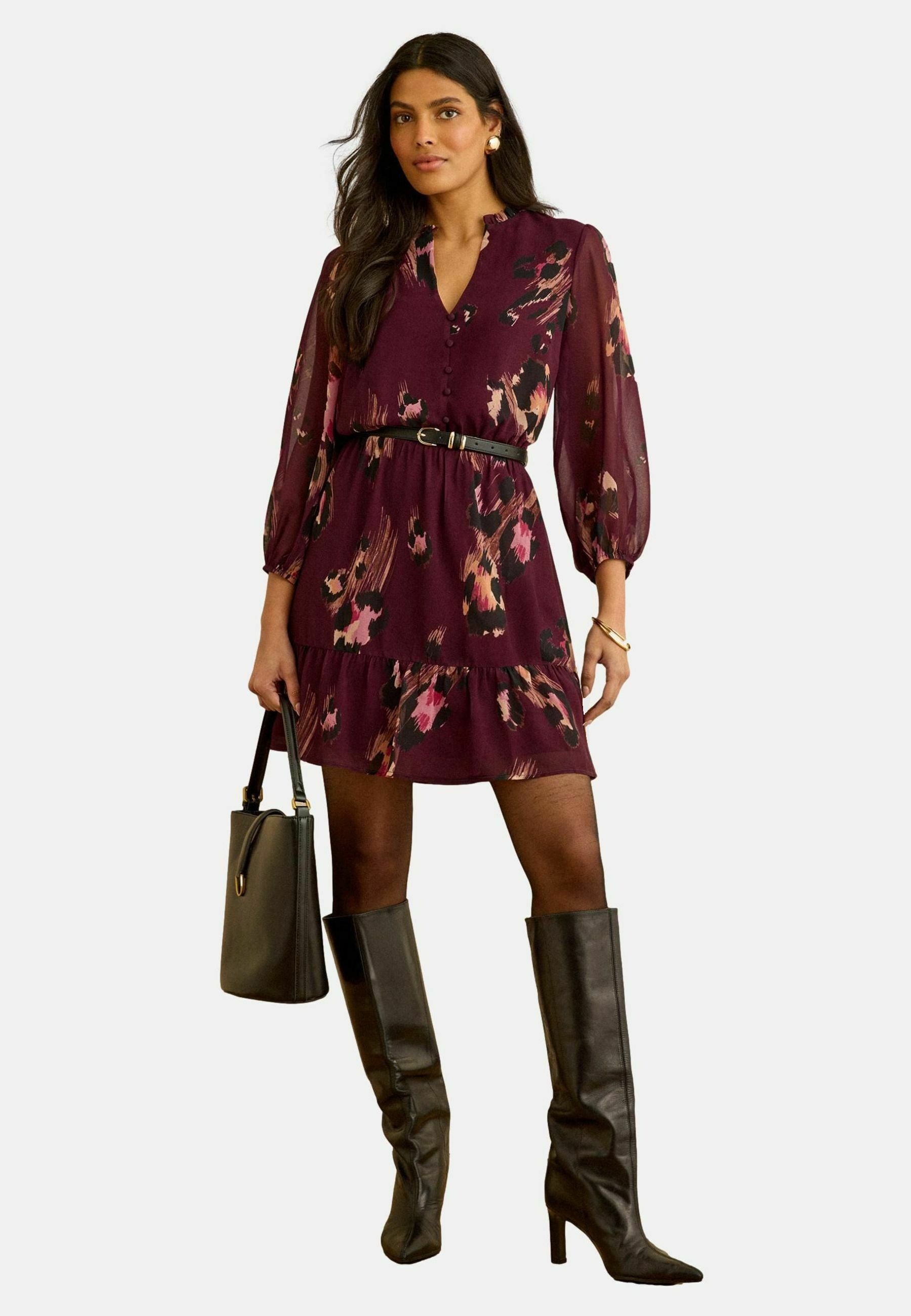 Love & Roses REGULAR FIT - BELTED V-NECK MINI - Day dress - berry red animal/red - Zalando Love & Roses REGULAR FIT - BELTED V-NECK MINI - Day dress - berry red animal/red - Zalando