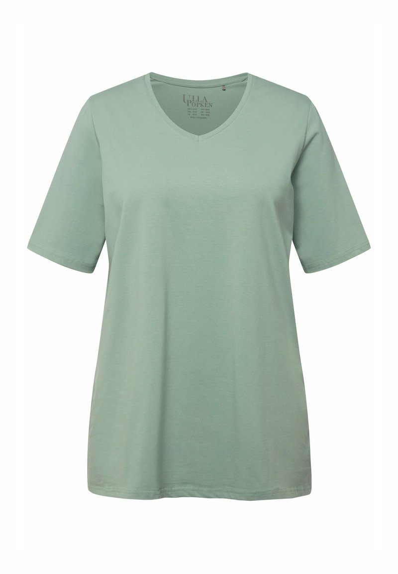 Ulla Popken Maglia Donna A V Maniche Lunghe – Vestibilità Relaxed, Colore Verde Menta, Taglia 60/62 IT