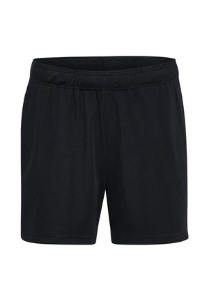 Black stretch shorts with an elastic waistband, textured fabric, and a simple, unadorned design. Suitable for casual or active wear.
