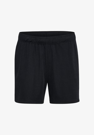 Black stretch shorts with an elastic waistband, textured fabric, and a simple, unadorned design. Suitable for casual or active wear.