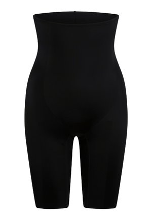 Čierne, vysoké tvarujúce prádlo vyrobené z hladkej, elastickej látky s dĺžkou po stred stehna a bezšvovým dizajnom. Jednoduché a funkčné.