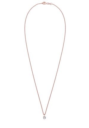 Zarte Roségoldkette mit einem einzelnen runden klaren Edelstein-Anhänger und Karabinerverschluss.