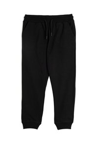 Schwarze Sweatpants aus einem Baumwoll-Mix. Mit elastischem Bund und Kordelzug, Seitentaschen und gerippten Bündchen.