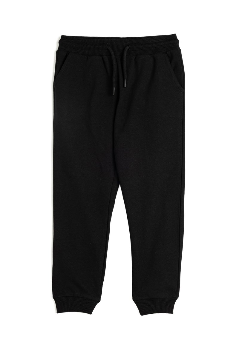 Schwarze Sweatpants aus einem Baumwoll-Mix. Mit elastischem Bund und Kordelzug, Seitentaschen und gerippten Bündchen.