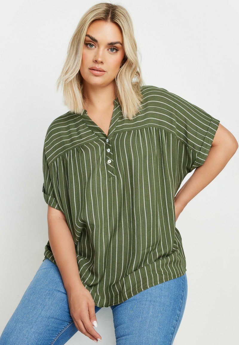 Yours Clothing STRIPE NOTCH NECK - Camicetta - green