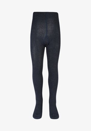 Collants tricotés bleu marine avec une texture lisse, un renfort au niveau des orteils et une taille élastique pour le confort et l'ajustement.