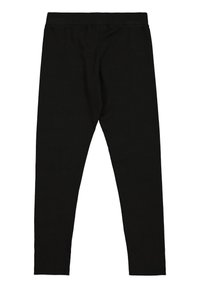 Leggings neri in cotone con un design aderente, vita elastica e texture liscia. Nessun motivo o dettaglio visibile.